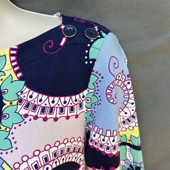 Talbots Size Small Petite 3/4 Sleeve Blue Pink Dress Button Detail Paisley - Picture 5 of 6